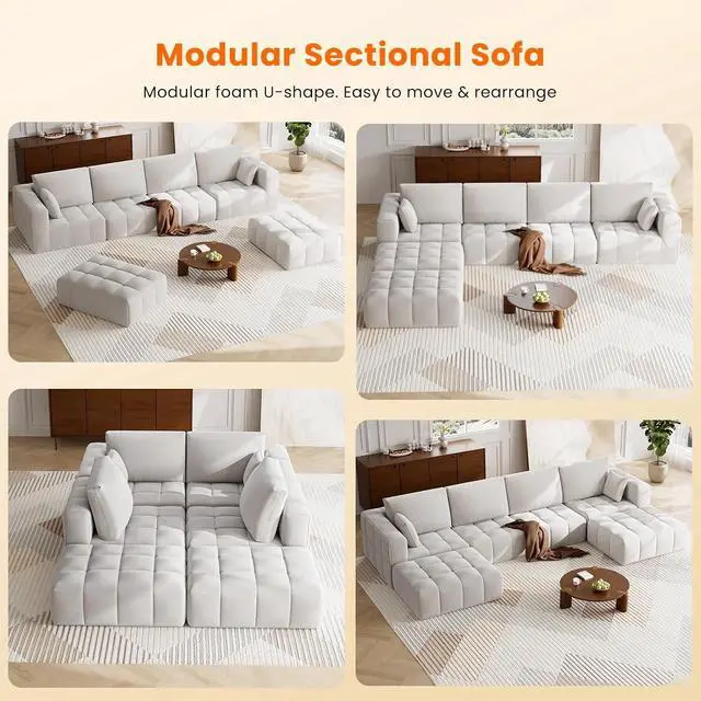 Alt view image 7 of 7 - 146" Oversized U-Shaped Modular Cloud Sectional Sofa for Living Room, No Assembly, White