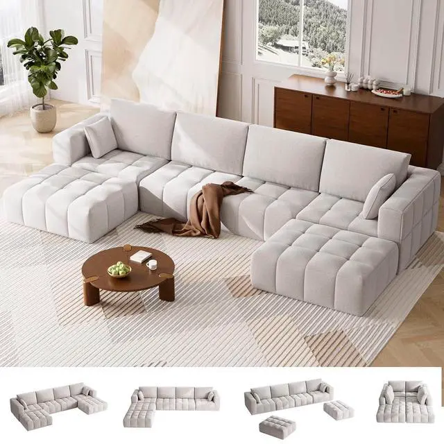Alt view image 4 of 7 - 146" Oversized U-Shaped Modular Cloud Sectional Sofa for Living Room, No Assembly, White