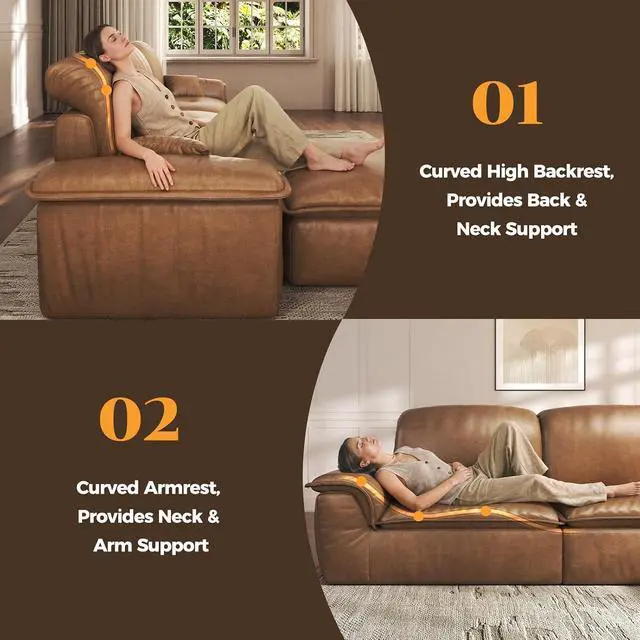 Alt view image 4 of 7 - Sectional Sofa, 110" L-Shaped Deep Seat Couch, Modular Sofa with Back Cushion for Living Room, PU Leather Boneless Sofa, No Assembly Required, Brown
