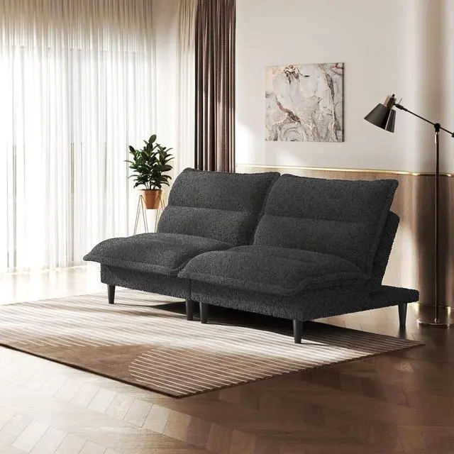 Alt view image 2 of 7 - Futon Sofa Bed, 4 in 1 Convertible Sofa with Adjustable Backrest, 71" Teddy Plush Fabric Loveseat Sleeper Couch for Living Room, Apartment, Office, Gray