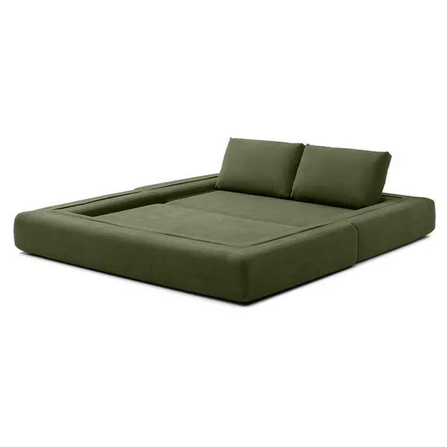 Alt view image 3 of 7 - 81 Convertible Sleeper Sofa Bed, High Back Plush Corduroy Boneless Futon Loveseat with Pull Out Bed, Folding Floor Mattress Couch, No Assembly Required (Green)
