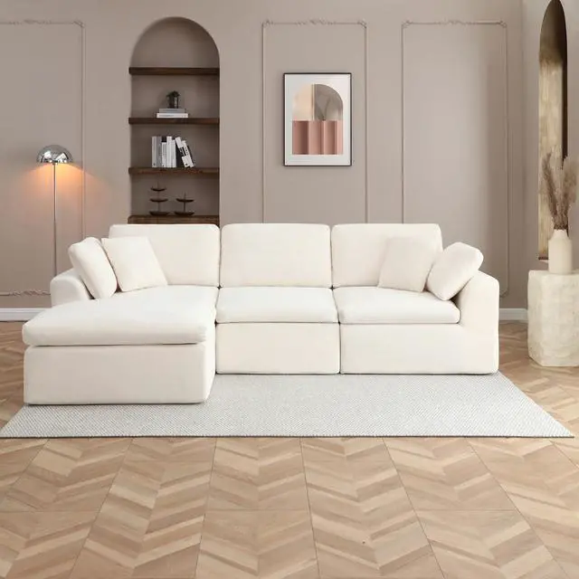 Main image of 111" Cloud Modular Sectional Sofa, Deep Seat Memory Foam L-Shape Couch with Ottoman, Convertible Modular Sofa Couch for Living Room Apartment, Upholstered Boneless Sectional, No Assembly (Beige)