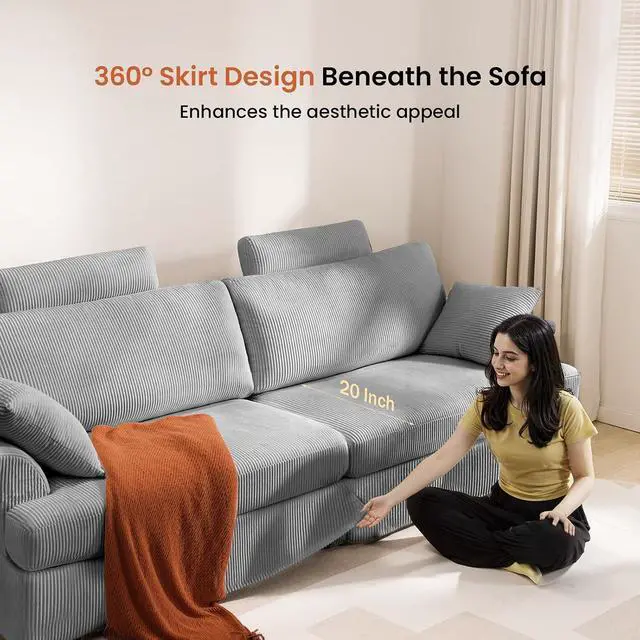 Alt view image 4 of 7 - Sofa, Comfy Couch Sofa with Deep Seat and Thick Cushion, Upholstered Linen Fabric Couch for Living Room Bedroom Office with 2 Pillows, Gray