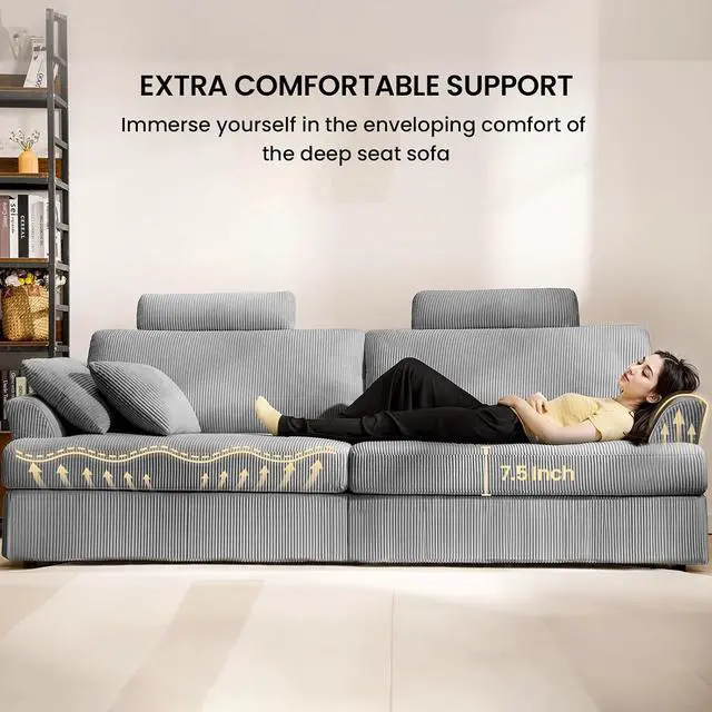 Alt view image 7 of 7 - Sofa, Comfy Couch Sofa with Deep Seat and Thick Cushion, Upholstered Linen Fabric Couch for Living Room Bedroom Office with 2 Pillows, Gray