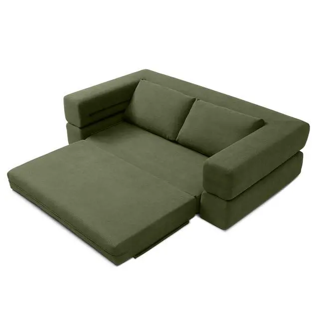 Alt view image 6 of 7 - 81 Convertible Sleeper Sofa Bed, High Back Plush Corduroy Boneless Futon Loveseat with Pull Out Bed, Folding Floor Mattress Couch, No Assembly Required (Green)