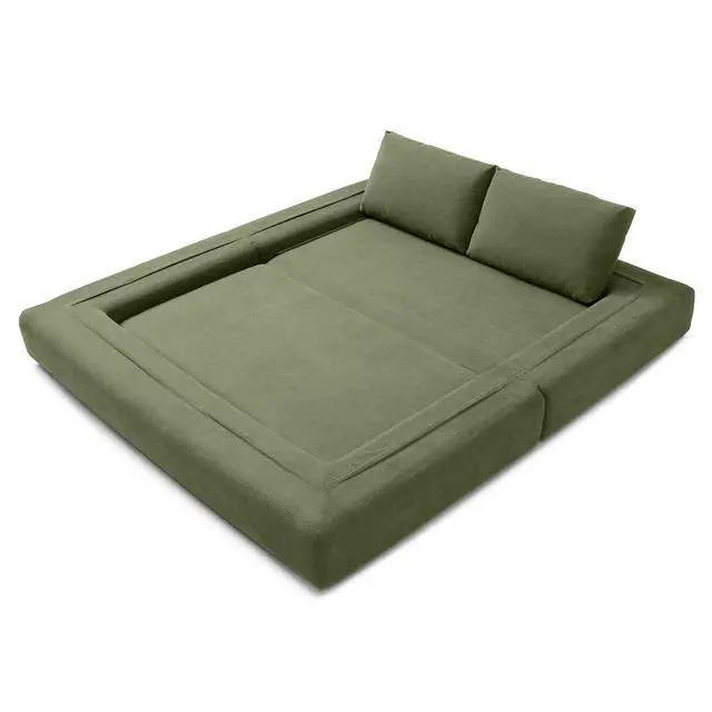 Alt view image 5 of 7 - 81 Convertible Sleeper Sofa Bed, High Back Plush Corduroy Boneless Futon Loveseat with Pull Out Bed, Folding Floor Mattress Couch, No Assembly Required (Green)