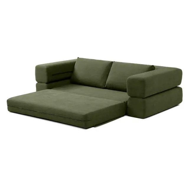Alt view image 7 of 7 - 81 Convertible Sleeper Sofa Bed, High Back Plush Corduroy Boneless Futon Loveseat with Pull Out Bed, Folding Floor Mattress Couch, No Assembly Required (Green)