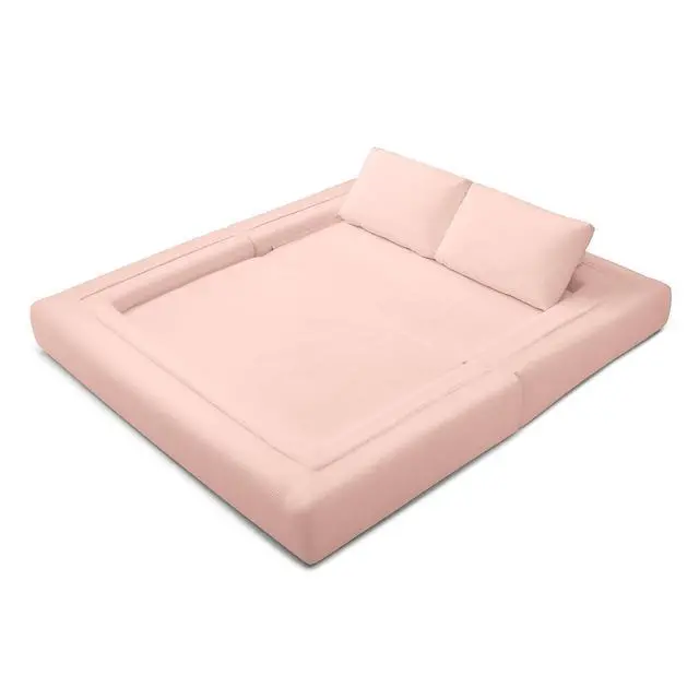 Alt view image 3 of 7 - 81 Convertible Sleeper Sofa Bed, High Back Plush Corduroy Boneless Futon Loveseat with Pull Out Bed, Folding Floor Mattress Couch, No Assembly Required (Pink)