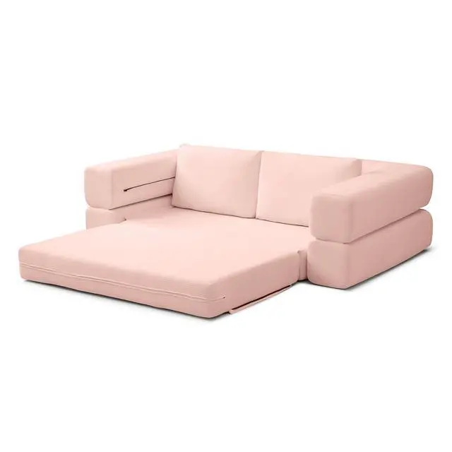 Alt view image 4 of 7 - 81 Convertible Sleeper Sofa Bed, High Back Plush Corduroy Boneless Futon Loveseat with Pull Out Bed, Folding Floor Mattress Couch, No Assembly Required (Pink)