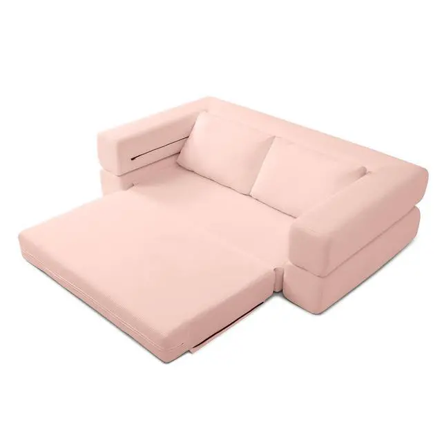 Alt view image 6 of 7 - 81 Convertible Sleeper Sofa Bed, High Back Plush Corduroy Boneless Futon Loveseat with Pull Out Bed, Folding Floor Mattress Couch, No Assembly Required (Pink)