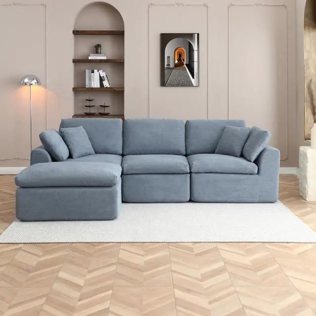 Main image of 111" Cloud Modular Sectional Sofa, Deep Seat Memory Foam L-Shape Couch with Ottoman, Convertible Modular Sofa Couch for Living Room Apartment, Upholstered Boneless Sectional, No Assembly (Gray)