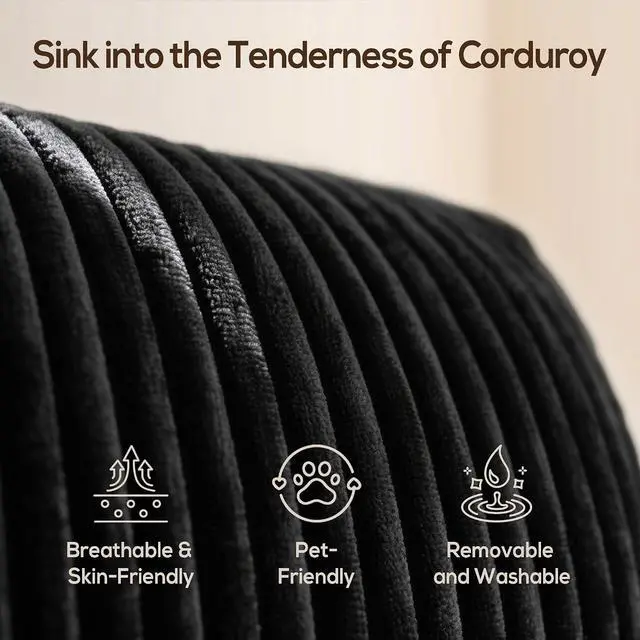 Alt view image 7 of 7 - 141" Super Large High Backrest Sectional Sofa&CouchU-Shaped Soft Corduroy Modular Boneless Sofa with Deep Seat for Living Room Bedroom, Black