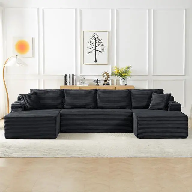 Main image of 134" Modular Sectional Sofa, Boneless Cloud Couch for Living Room, U Shaped 5 Seat Sleeper Sofa with 2 Storage Pockets& 2 Cup Holders, Free Combination, No Assembly Required (Dark Gray)