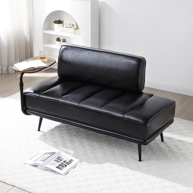 Main image of Small Modern Loveseat Couch Sofa, Leather Upholstered 2-Seat Sofa, Love Seat Furniture with 360-Degree Swivel Tray, Black Metal Leg for Small Space, Living Room, Bedroom, Apartment (Black)