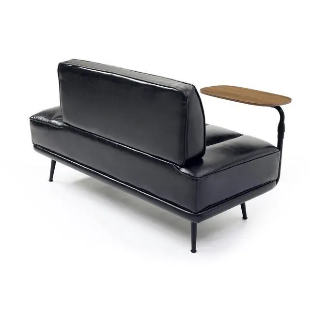 Alt view image 3 of 6 - Small Modern Loveseat Couch Sofa, Leather Upholstered 2-Seat Sofa, Love Seat Furniture with 360-Degree Swivel Tray, Black Metal Leg for Small Space, Living Room, Bedroom, Apartment (Black)