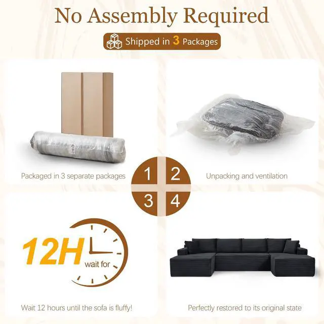 Alt view image 5 of 7 - 134" Modular Sectional Sofa, Boneless Cloud Couch for Living Room, U Shaped 5 Seat Sleeper Sofa with 2 Storage Pockets& 2 Cup Holders, Free Combination, No Assembly Required (Dark Gray)