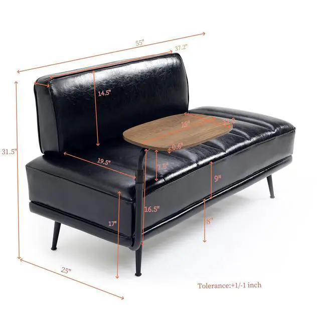 Alt view image 2 of 6 - Small Modern Loveseat Couch Sofa, Leather Upholstered 2-Seat Sofa, Love Seat Furniture with 360-Degree Swivel Tray, Black Metal Leg for Small Space, Living Room, Bedroom, Apartment (Black)