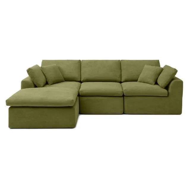 Alt view image 6 of 6 - 111" Cloud Modular Sectional Sofa, Deep Seat Memory Foam L-Shape Couch with Ottoman, Convertible Modular Sofa Couch for Living Room Apartment, Upholstered Boneless Sectional, No Assembly (Green)
