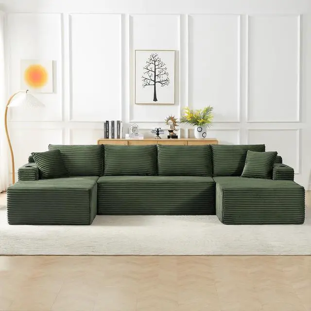 Main image of 134" Modular Sectional Sofa, Boneless Cloud Couch for Living Room, U Shaped 5 Seat Sleeper Sofa with 2 Storage Pockets& 2 Cup Holders, Free Combination, No Assembly Required (Green)
