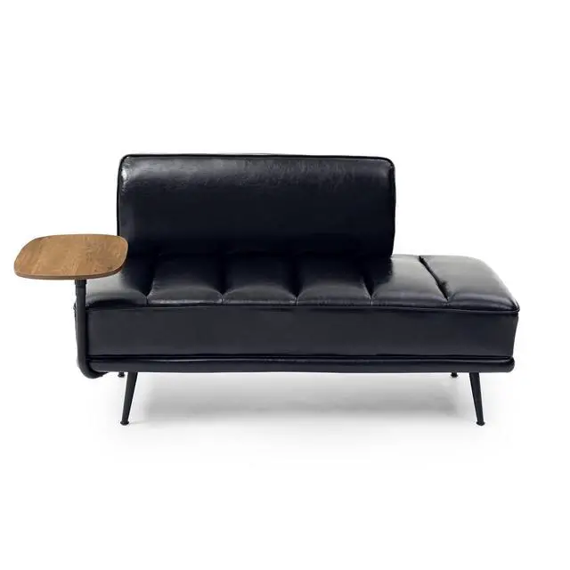 Alt view image 6 of 6 - Small Modern Loveseat Couch Sofa, Leather Upholstered 2-Seat Sofa, Love Seat Furniture with 360-Degree Swivel Tray, Black Metal Leg for Small Space, Living Room, Bedroom, Apartment (Black)
