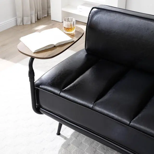 Alt view image 5 of 6 - Small Modern Loveseat Couch Sofa, Leather Upholstered 2-Seat Sofa, Love Seat Furniture with 360-Degree Swivel Tray, Black Metal Leg for Small Space, Living Room, Bedroom, Apartment (Black)