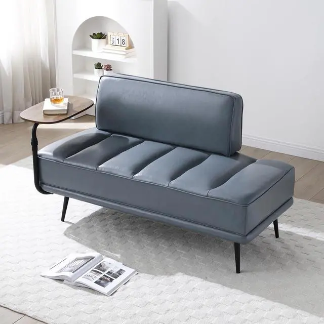 Main image of Small Modern Loveseat Couch Sofa, Leather Upholstered 2-Seat Sofa, Love Seat Furniture with 360-Degree Swivel Tray, Black Metal Leg for Small Space, Living Room, Bedroom, Apartment (Grey)