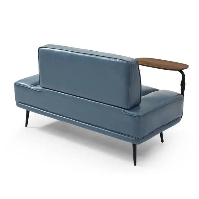 Alt view image 3 of 6 - Small Modern Loveseat Couch Sofa, Leather Upholstered 2-Seat Sofa, Love Seat Furniture with 360-Degree Swivel Tray, Black Metal Leg for Small Space, Living Room, Bedroom, Apartment (Grey)