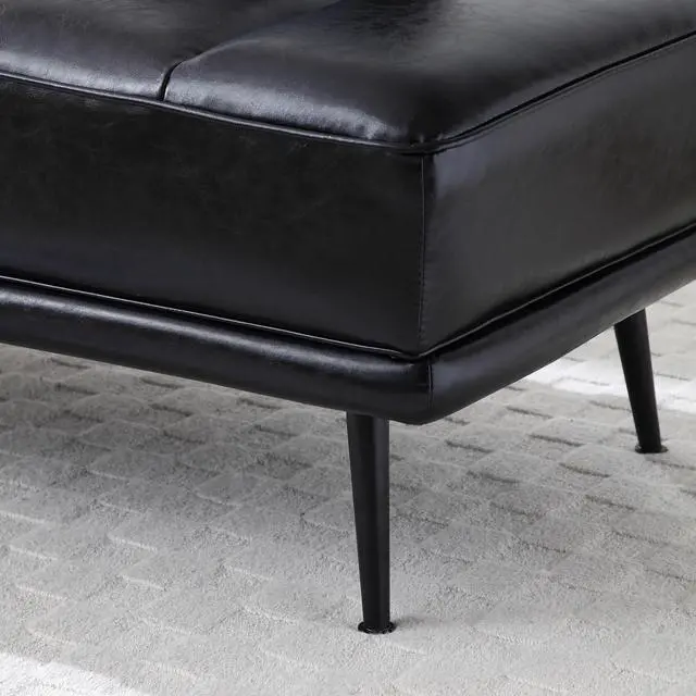 Alt view image 4 of 6 - Small Modern Loveseat Couch Sofa, Leather Upholstered 2-Seat Sofa, Love Seat Furniture with 360-Degree Swivel Tray, Black Metal Leg for Small Space, Living Room, Bedroom, Apartment (Black)