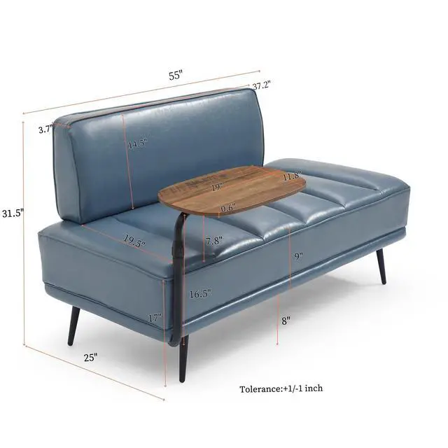 Alt view image 2 of 6 - Small Modern Loveseat Couch Sofa, Leather Upholstered 2-Seat Sofa, Love Seat Furniture with 360-Degree Swivel Tray, Black Metal Leg for Small Space, Living Room, Bedroom, Apartment (Grey)