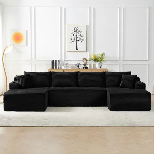 Main image of 134" Modular Sectional Sofa, Boneless Cloud Couch for Living Room, U Shaped 5 Seat Sleeper Sofa with 2 Storage Pockets& 2 Cup Holders, Free Combination, No Assembly Required (Black)