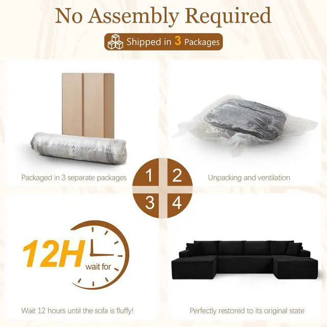 Alt view image 5 of 7 - 134" Modular Sectional Sofa, Boneless Cloud Couch for Living Room, U Shaped 5 Seat Sleeper Sofa with 2 Storage Pockets& 2 Cup Holders, Free Combination, No Assembly Required (Black)