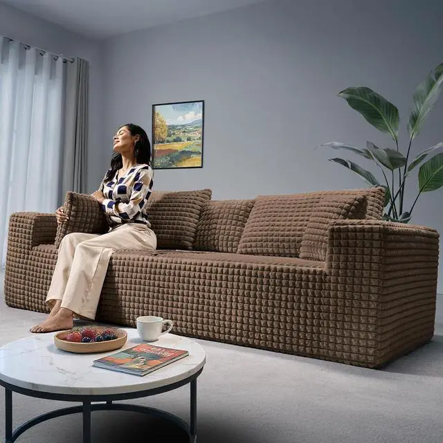 Main image of 101" Couch for Living Room Furniture Diamond Boneless Sofa with 31-inch Extra Deep Seat, No Assembly, Brown