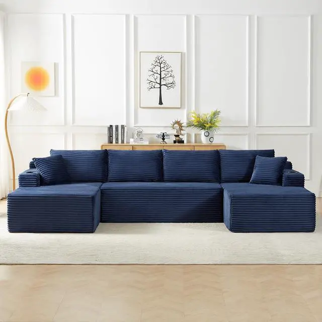 Main image of 134" Modular Sectional Sofa, Boneless Cloud Couch for Living Room, U Shaped 5 Seat Sleeper Sofa with 2 Storage Pockets& 2 Cup Holders, Free Combination, No Assembly Required (Blue)
