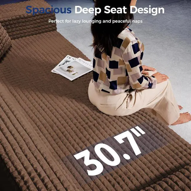 Alt view image 3 of 7 - 101" Couch for Living Room Furniture Diamond Boneless Sofa with 31-inch Extra Deep Seat, No Assembly, Brown