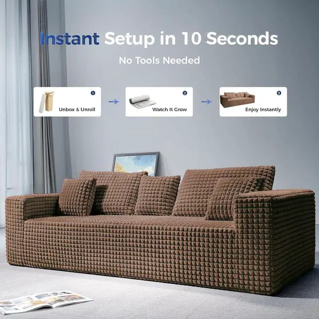 Alt view image 4 of 7 - 101" Couch for Living Room Furniture Diamond Boneless Sofa with 31-inch Extra Deep Seat, No Assembly, Brown