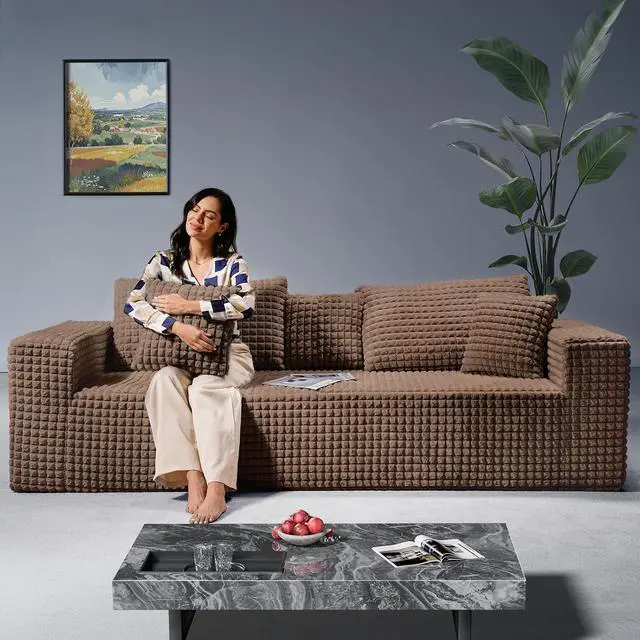 Alt view image 7 of 7 - 101" Couch for Living Room Furniture Diamond Boneless Sofa with 31-inch Extra Deep Seat, No Assembly, Brown