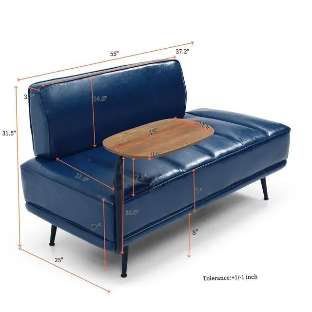 Alt view image 2 of 6 - Small Modern Loveseat Couch Sofa, Leather Upholstered 2-Seat Sofa, Love Seat Furniture with 360-Degree Swivel Tray, Black Metal Leg for Small Space, Living Room, Bedroom, Apartment (Blue)