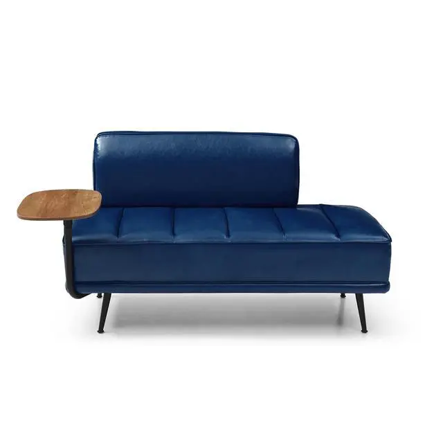 Alt view image 6 of 6 - Small Modern Loveseat Couch Sofa, Leather Upholstered 2-Seat Sofa, Love Seat Furniture with 360-Degree Swivel Tray, Black Metal Leg for Small Space, Living Room, Bedroom, Apartment (Blue)