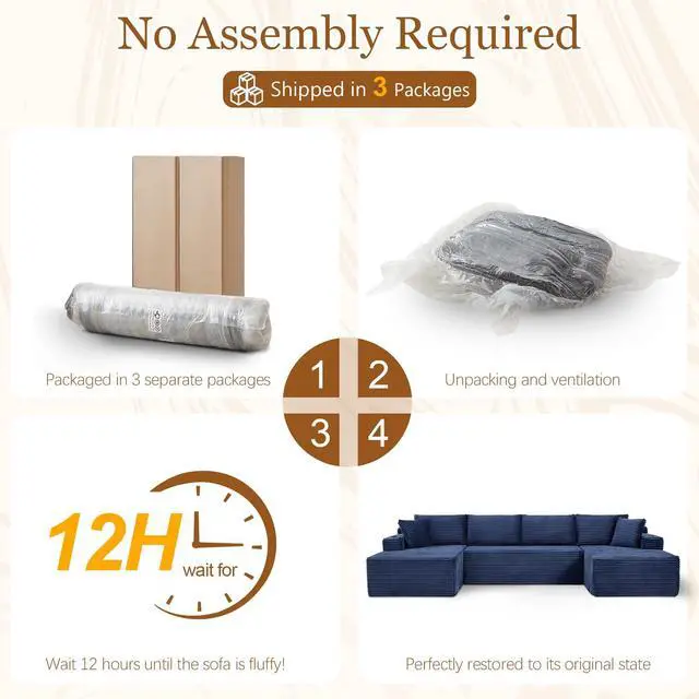Alt view image 5 of 7 - 134" Modular Sectional Sofa, Boneless Cloud Couch for Living Room, U Shaped 5 Seat Sleeper Sofa with 2 Storage Pockets& 2 Cup Holders, Free Combination, No Assembly Required (Blue)