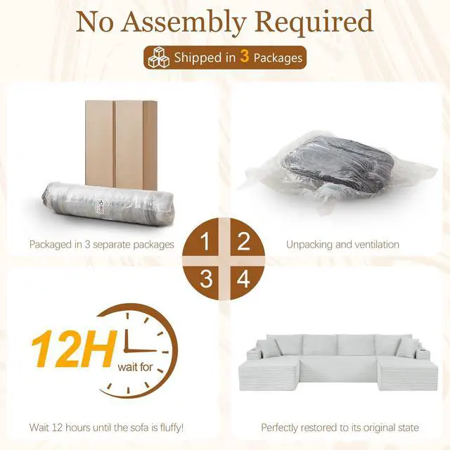 Alt view image 5 of 7 - 134" Modular Sectional Sofa, Boneless Cloud Couch for Living Room, U Shaped 5 Seat Sleeper Sofa with 2 Storage Pockets& 2 Cup Holders, Free Combination, No Assembly Required (Light Gray)