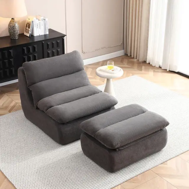 Alt view image 4 of 7 - Comfy Reading Chair for Adults with Ottoman, Cloud Bean Bag Chair Sofa, Boneless Single Seat Lounge Couch with High Density Foam, Deep Seat Floor Sofa for Living Room Bedroom (Gray)