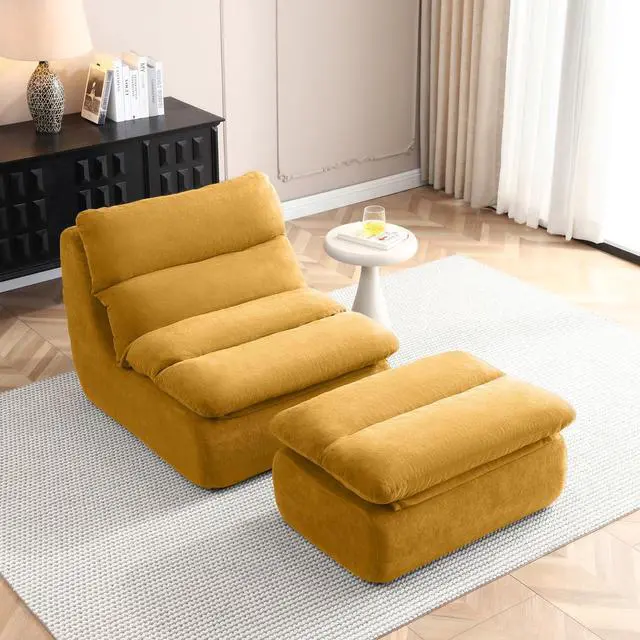 Alt view image 5 of 7 - Comfy Reading Chair for Adults with Ottoman, Cloud Bean Bag Chair Sofa, Boneless Single Seat Lounge Couch with High Density Foam, Deep Seat Floor Sofa for Living Room Bedroom (Yellow)