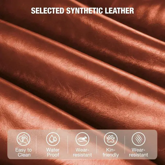 Alt view image 7 of 7 - 101" Large PU Leather Sofa Couch, Spring Cushion Modern Couch with 24" Extra Deep Seat, Wide Storage Armchair, Comfy Upholstered Oversized Loveseat (Includes 2 Pillows) for Living Room, Office, Brown