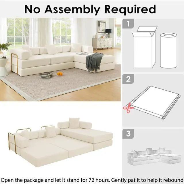 Alt view image 3 of 7 - 108" Modular Sectional Sofa,Futon Convertible Sofa Bed,Oversized Corduroy Boneless Couch for Living Room,Floor Loveseat Sleeper with Pull Out Bed,Free Combination,No Assembly Required (Beige)