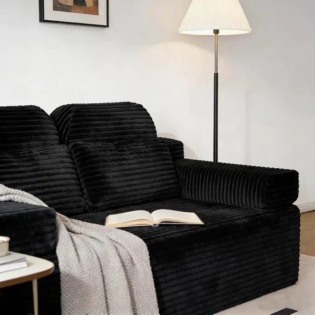 Alt view image 2 of 6 - 71" High Backrest Sofa for Small Spaces, Compressed Corduroy Couch with Deep Seating for Living Room, Bedroom, Black