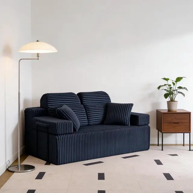 Alt view image 3 of 7 - 71" High Backrest Sofa for Small Spaces, Compressed Corduroy Couch with Deep Seating for Living Room, Bedroom, Gray