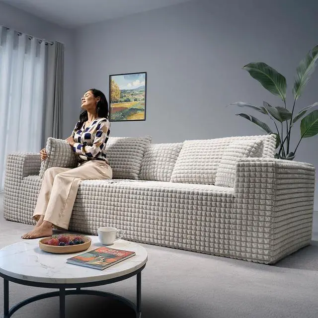 Main image of 101" Couch for Living Room Furniture Diamond Boneless Sofa with 31-inch Extra Deep Seat, No Assembly, Beige