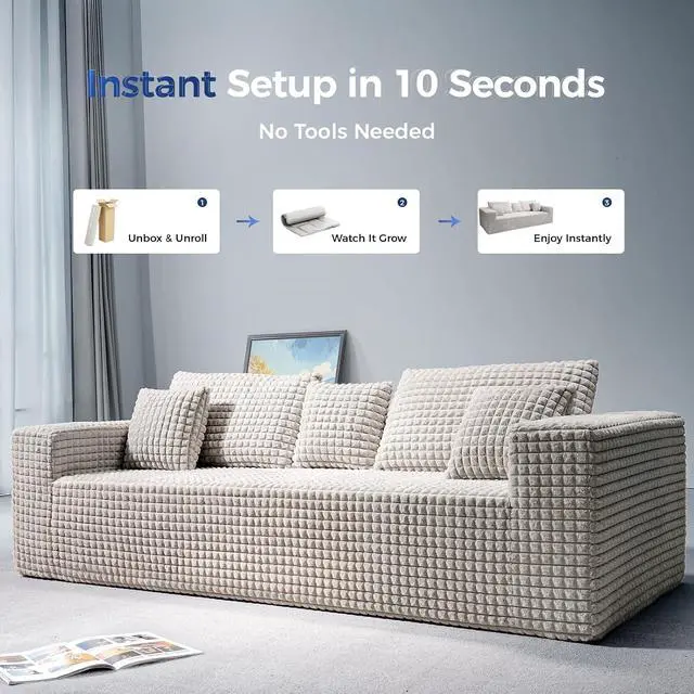 Alt view image 3 of 7 - 101" Couch for Living Room Furniture Diamond Boneless Sofa with 31-inch Extra Deep Seat, No Assembly, Beige