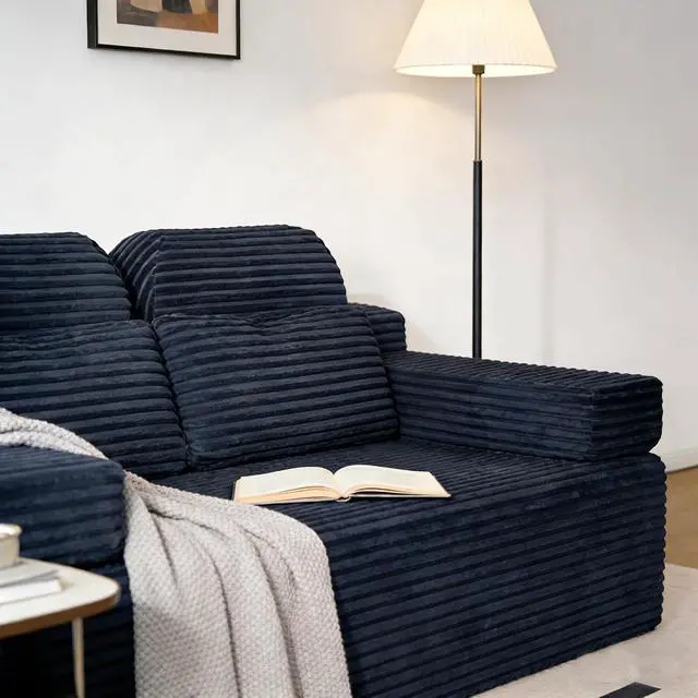 Alt view image 6 of 7 - 71" High Backrest Sofa for Small Spaces, Compressed Corduroy Couch with Deep Seating for Living Room, Bedroom, Gray