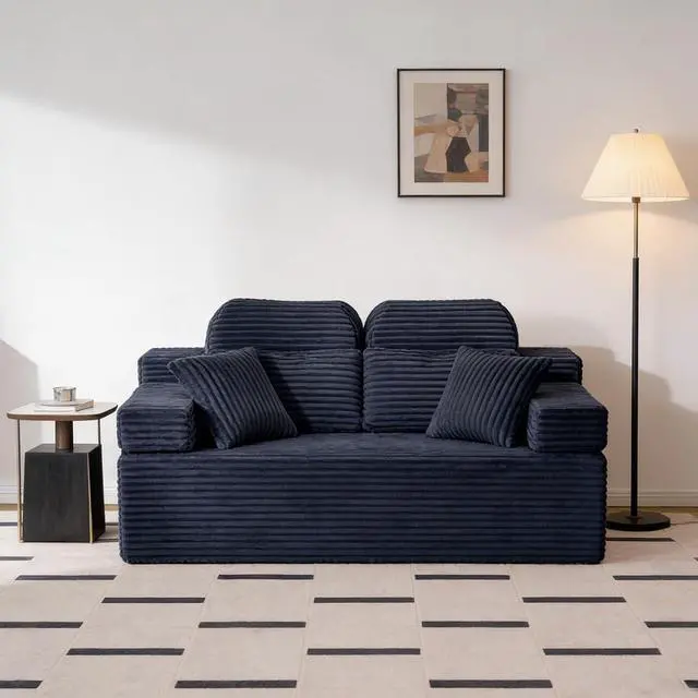 Alt view image 4 of 7 - 71" High Backrest Sofa for Small Spaces, Compressed Corduroy Couch with Deep Seating for Living Room, Bedroom, Gray